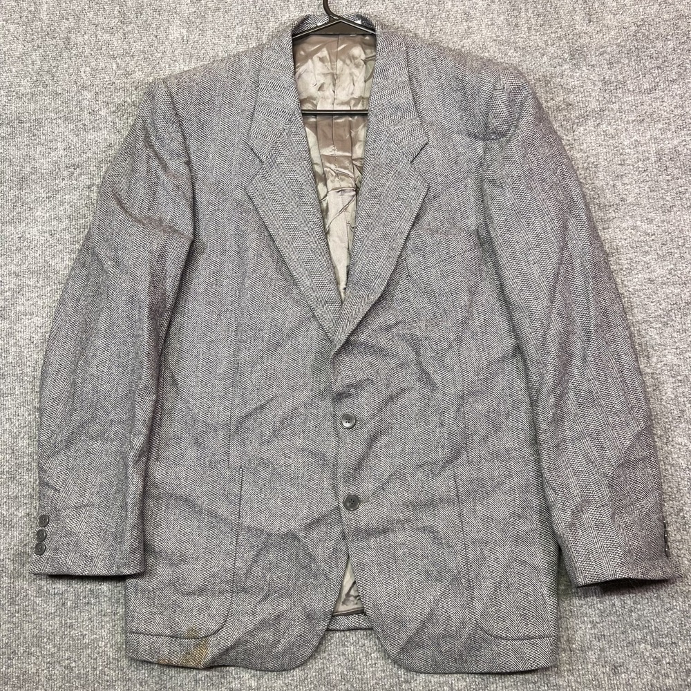 Yves Saint Laurent Sport Coat Mens L Gray Wool Herringbone Tweed Blazer France